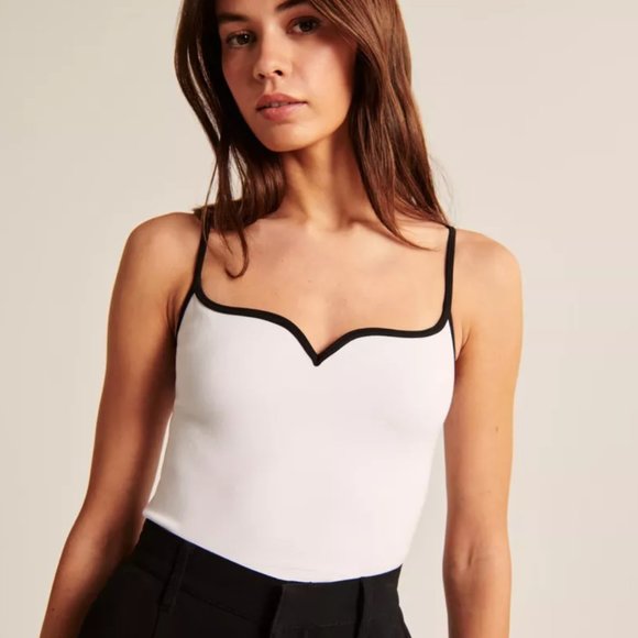 Abercrombie White Ponte Sweetheart Crop Tank Top with Black Trim - Picture 1 of 4